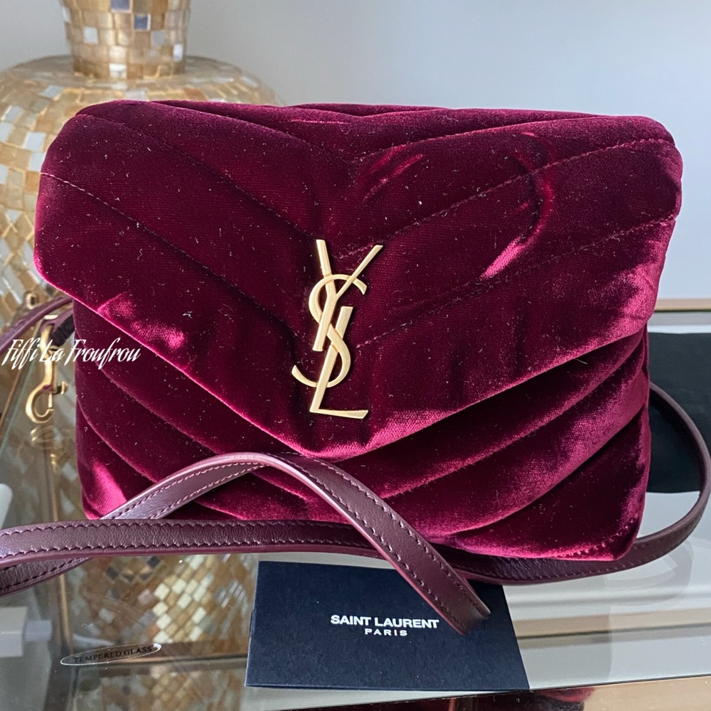 Yves Saint Laurent Deep Red Velvet Crossbody Bag - Picture 4 of 16